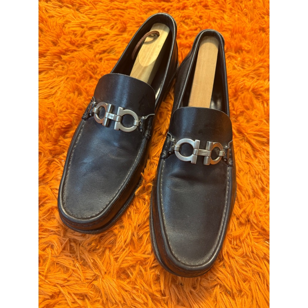 Salvatore Ferragamo Mens Gancini Loafers Black Leather Dress Shoes 11EE Italy